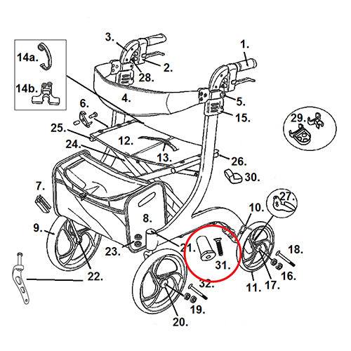 Cross Brace Screw & Insert for Nitro Rollators