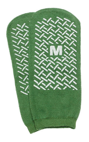 Slipper Socks; Med Green Pair Men's 5-6 Wms 6-7 Child 7-11