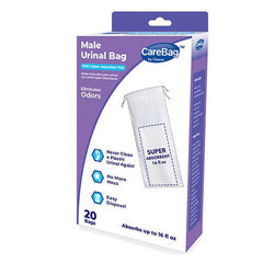 CareBag Men's Urinal Bag w/Super Absorb Pad Box/20