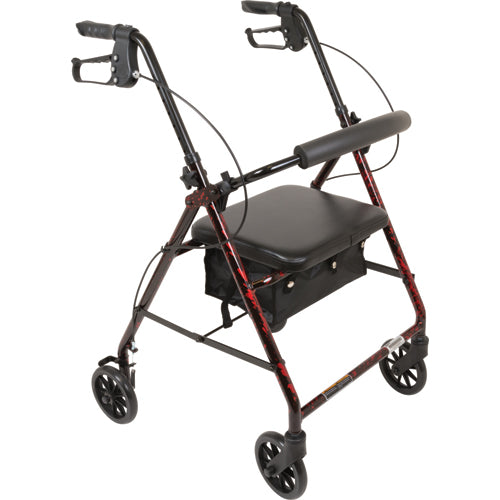 Deluxe Aluminum Rollator Burgundy Flame 8 Wheels