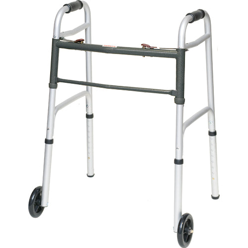 Aluminum Junior Walker Folding 5 Wheels 2 Button Release