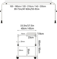 GHT Table for Bed Rolling Overbed Table Bedside Table with Wheels (White NO Baffle_120*45Cm/47 * 17.5IN)