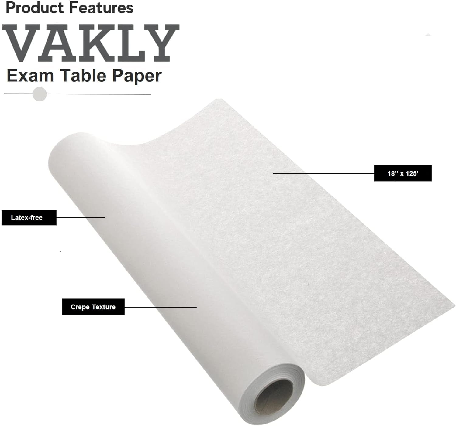 Exam Table Paper - 18''X125’ Disposable Standard White Textured Crepe Medical Barrier Cover Roll - Wide Paper Rolls for Spas, Daycares, Doctors, Chiropractors, Examination and Massage Tables (2)