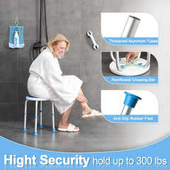 Adjustable Shower Chair for inside Shower, HSA/FSA Eligible round Shower Stool for inside Bathtub with Assist Grab Bar/Toiletry Bag, Tool-Free Shower Seat for Elderly/Senior/Disabled/Pregnant