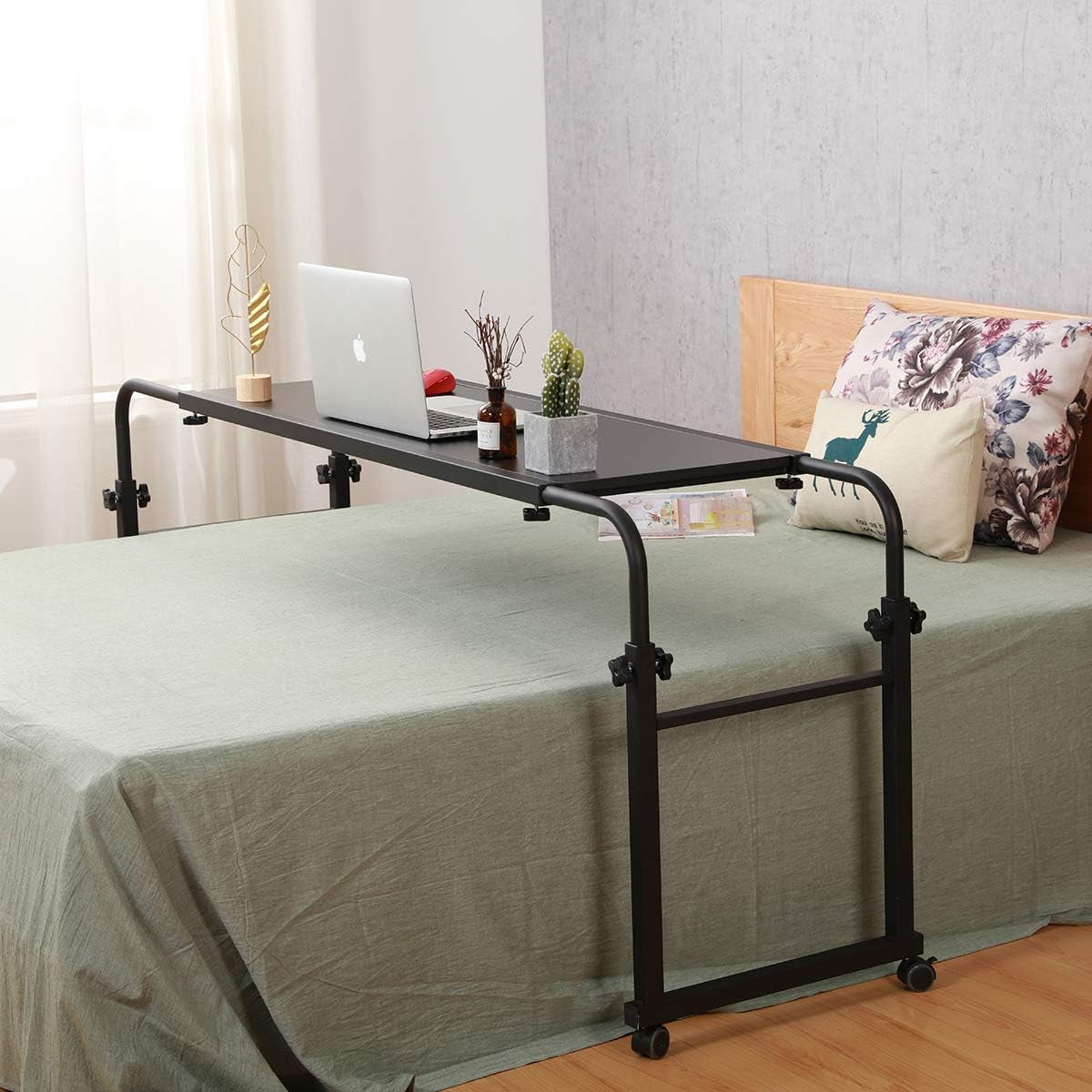 Overbed Table with Wheels Overbed Desk over Bed Desk King Queen Bed Table Overbed Laptop Table over Bed Table with Wheels(Black)