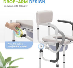 Heavy Duty Drop Arm Commode - Removable Bucket