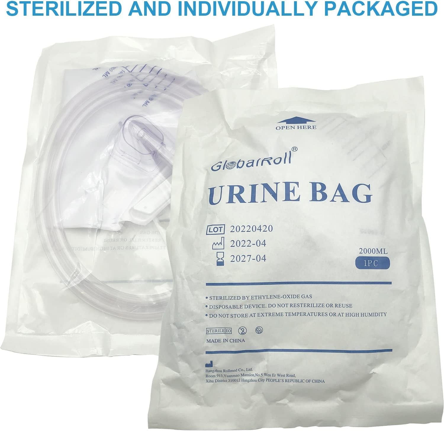 Urinary Drainage Bag with Anti-Reflux, 2000Ml (Pack of 5)