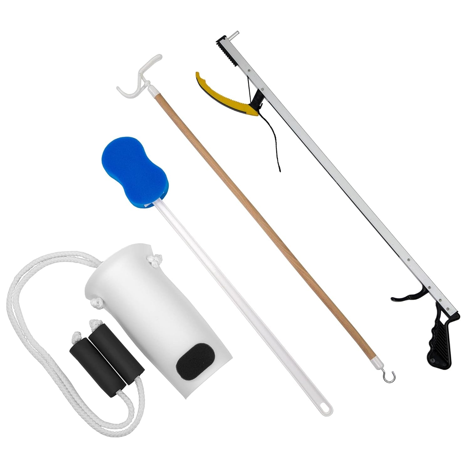 86-0075 Hip Kit #3: 32" Reacher, Straight Handle Sponge, Deluxe Sock Aid, Shoehorn, Dressing Stick