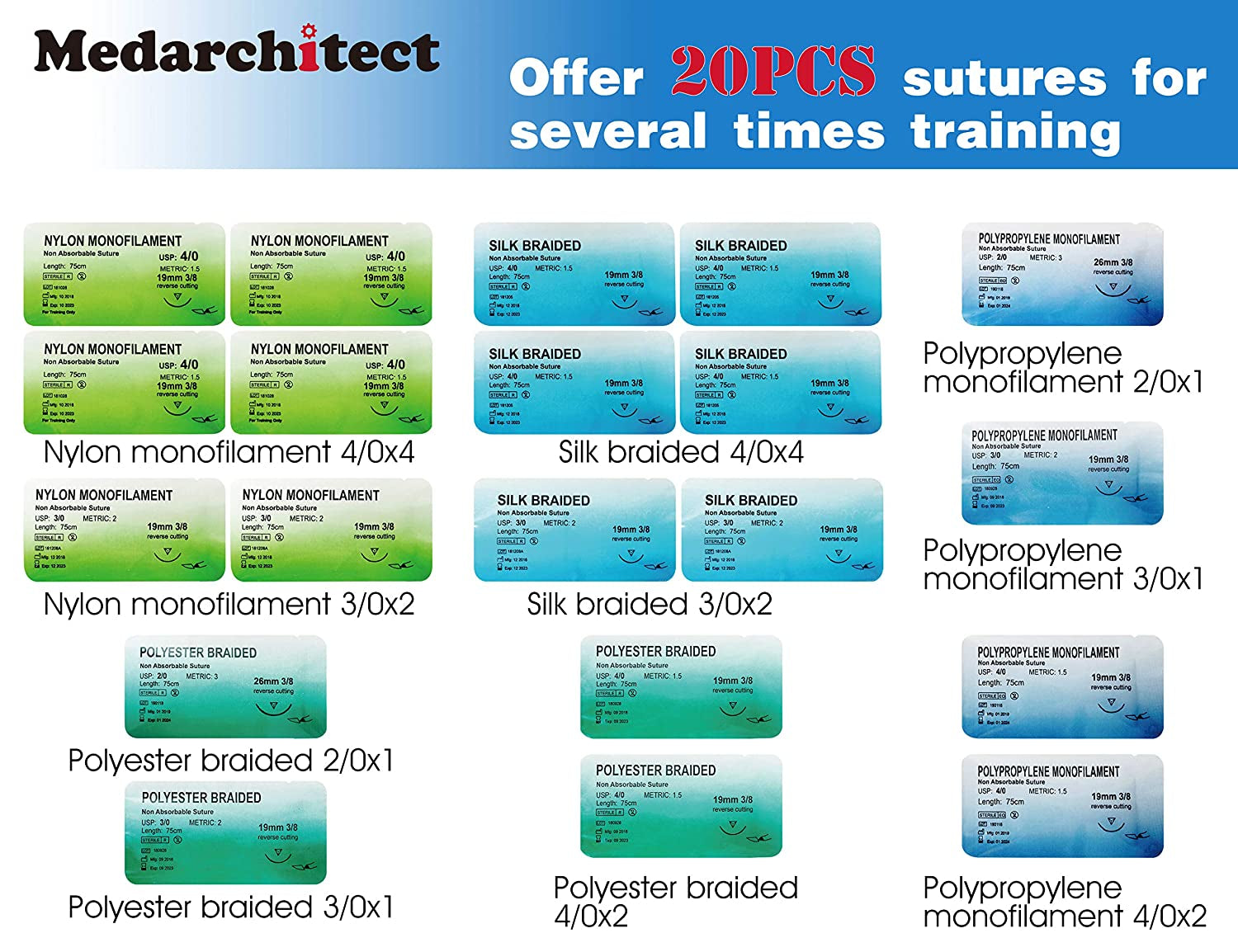 Suture Practice Complete Kit (30 Pieces) for Medical Student Suture Training, Include Upgrade Suture Pad with 14 Pre-Cut Wounds, Suture Tools, Suture Thread & Needle