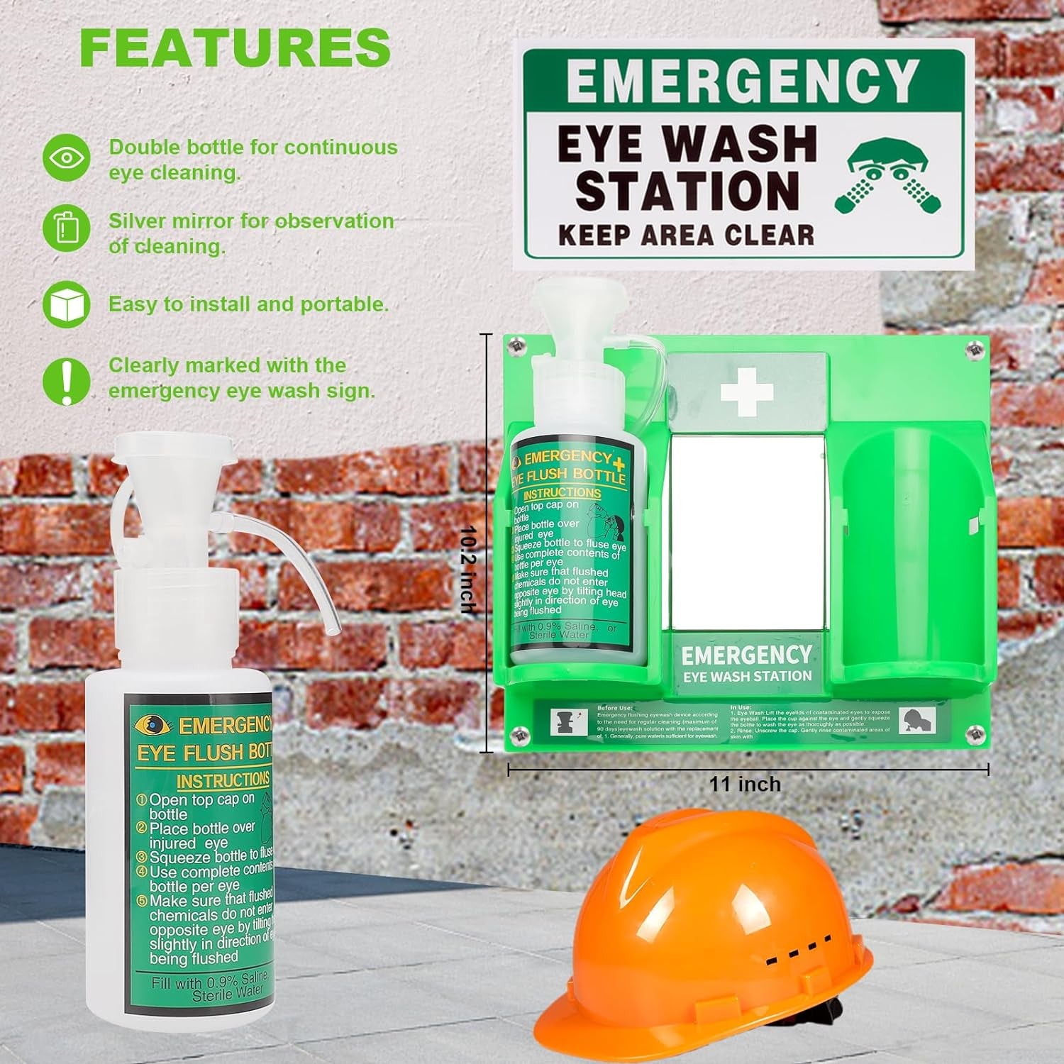 Portable Eyewash Station Osha-Approved - Wall-Mounted Emergency Eye Wash Flush Bottles Kit 16Oz without Eyewash Solution