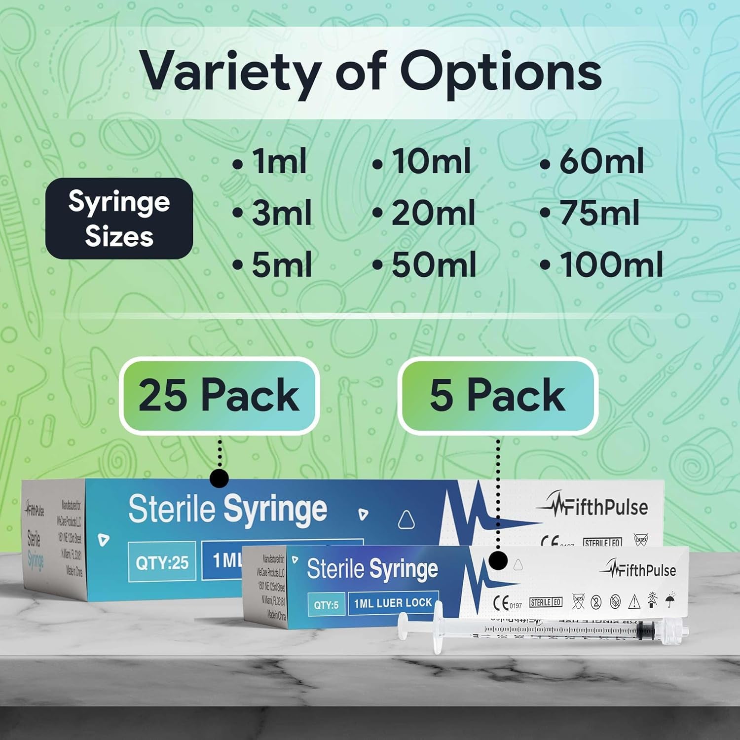 1 Ml Syringe without Needle - 25 Pack of Individually Wrapped Disposable Syringes - Good for Medical, Scientific Lab, Home Use, and More - Sterile Luer Lock Syringes