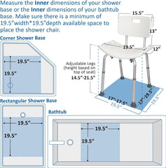 Tool-Free Assembly Adjustable Shower Chair Spa Bathtub Seat Bench with Removable Back