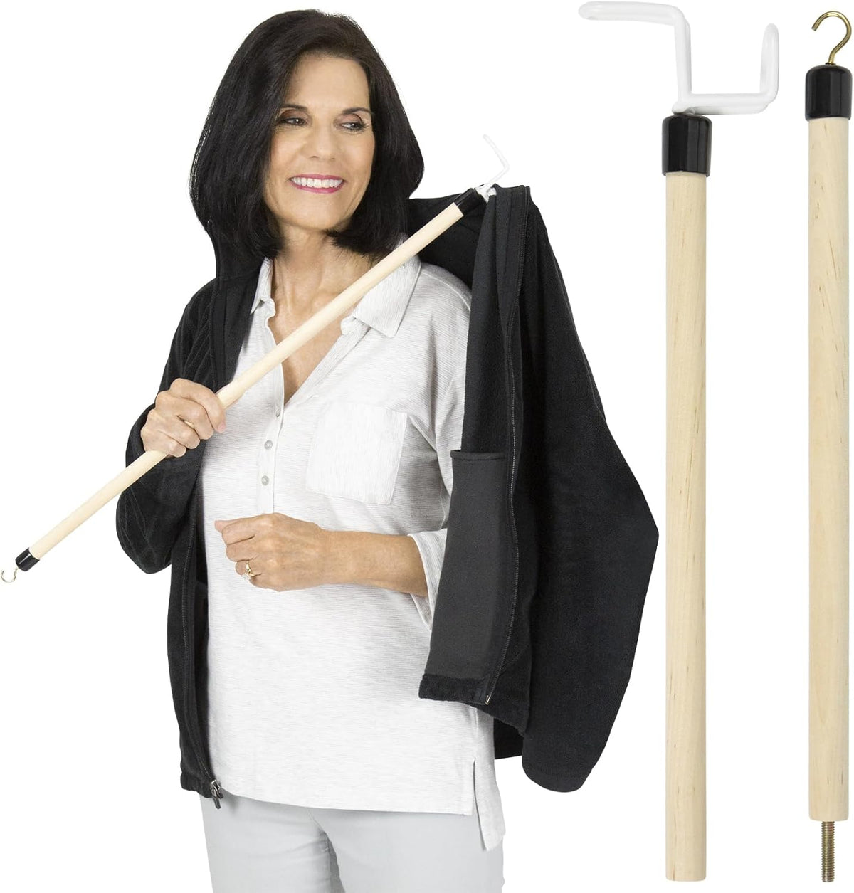 Dressing Stick for Elderly (27”) - with Zipper Puller & Sock Remover Tool - Aid for Pants - Accessories for Daily Living, Assistant Device No Bending for Seniors - after Shoulder Surgery Helper