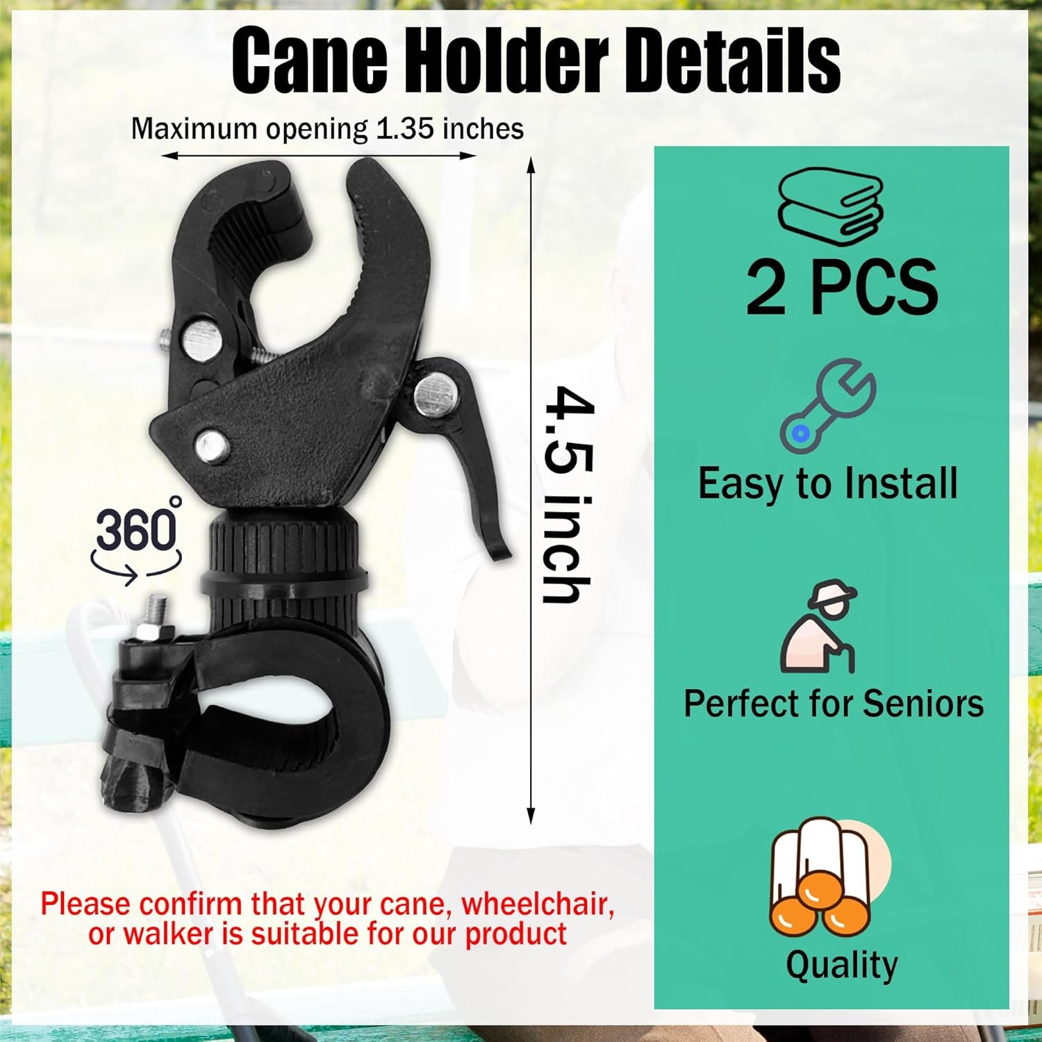 2-Piece Cane Holder for Walkers & Wheelchairs