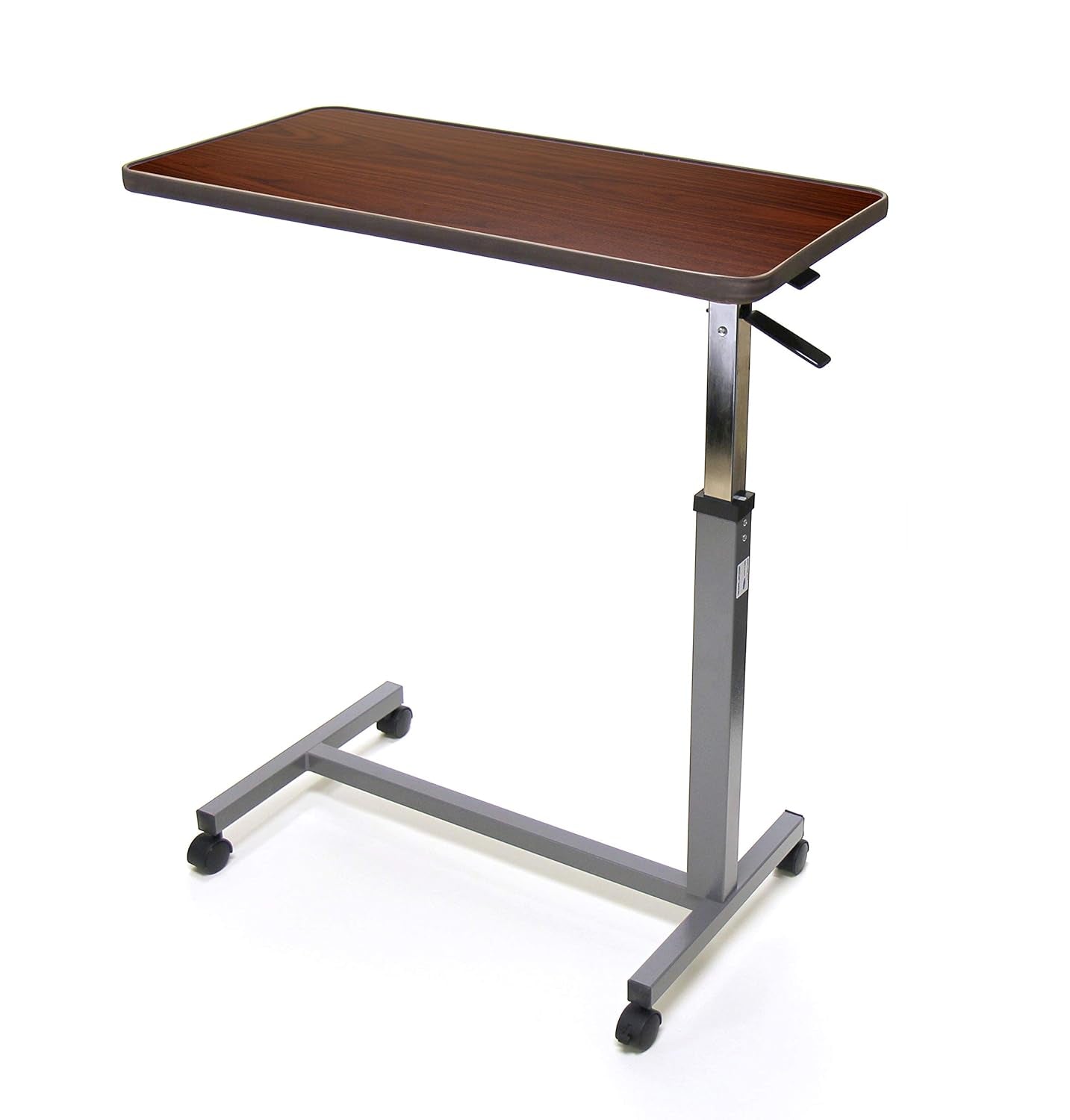 6417 Hospital Style Overbed Table with Auto-Touch Adjustable Height and Wheel for Beds and Bedside, Brown, 0.75" Height, 15" Width, 30" Length