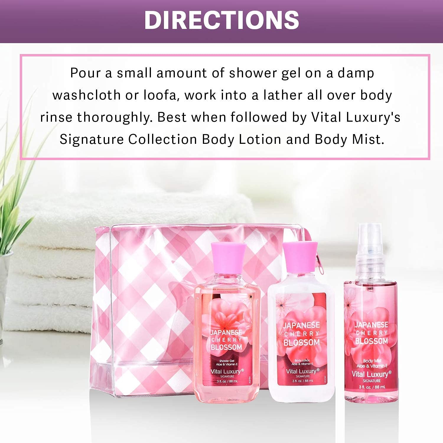 Japanese Cherry Blossom Travel Bath Set, 3 Pieces