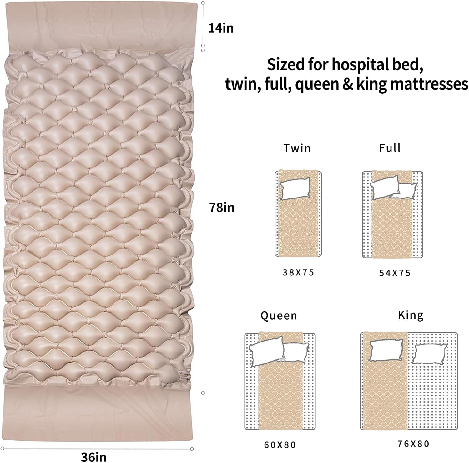 Alternating Air Pressure Mattress Pad, Bed Sore Prevention Pad for Hospital Bed Mattress Topper & Pump System, Bedsore Mattress with Quiet Pump Waterproof, Breathable Heat Resistant Ulcer Cushion Pad