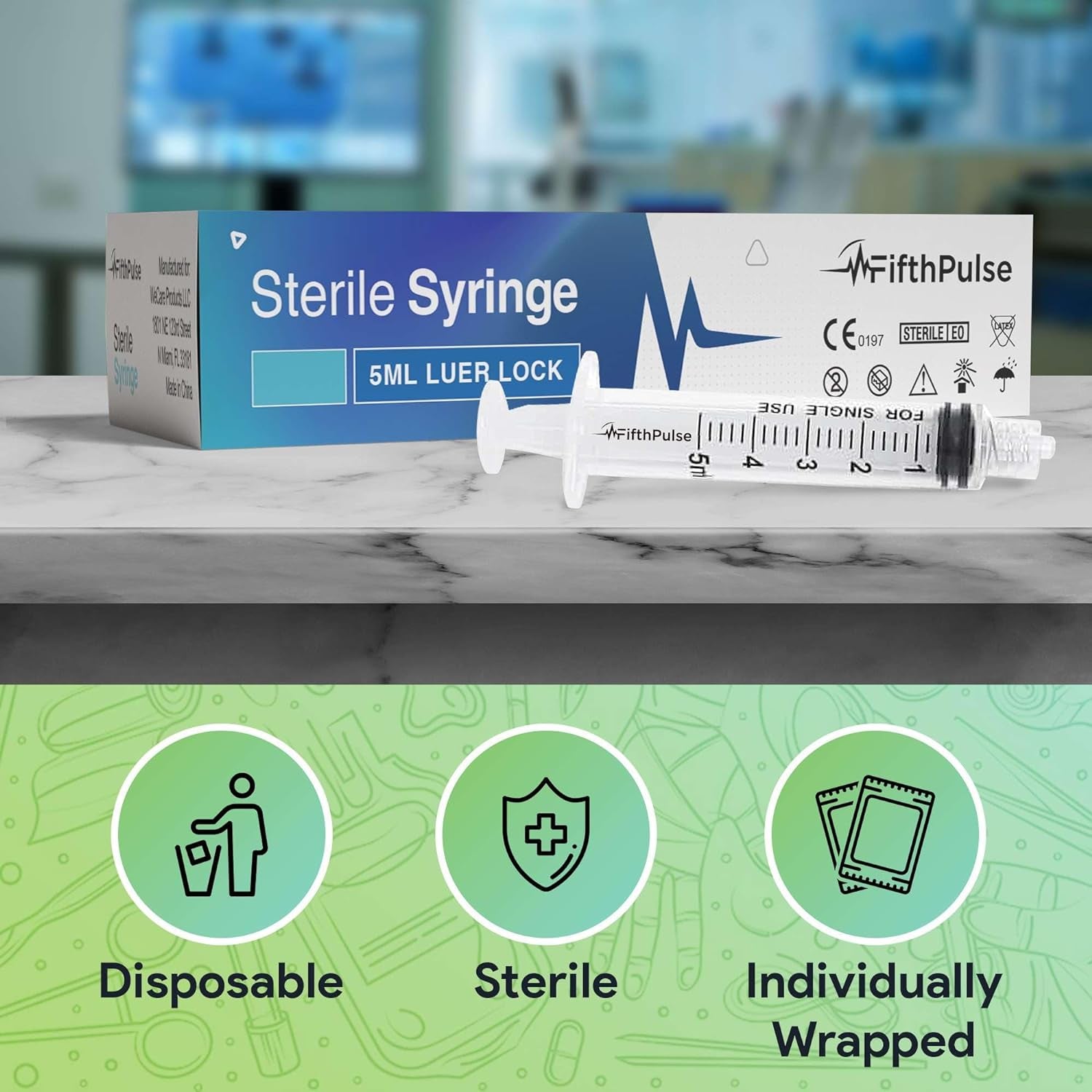 5 Ml Syringe without Needle - 5 Pack of Individually Wrapped Disposable Syringes - Good for Medical, Scientific Lab, Home Use, and More - Sterile Luer Lock Syringes