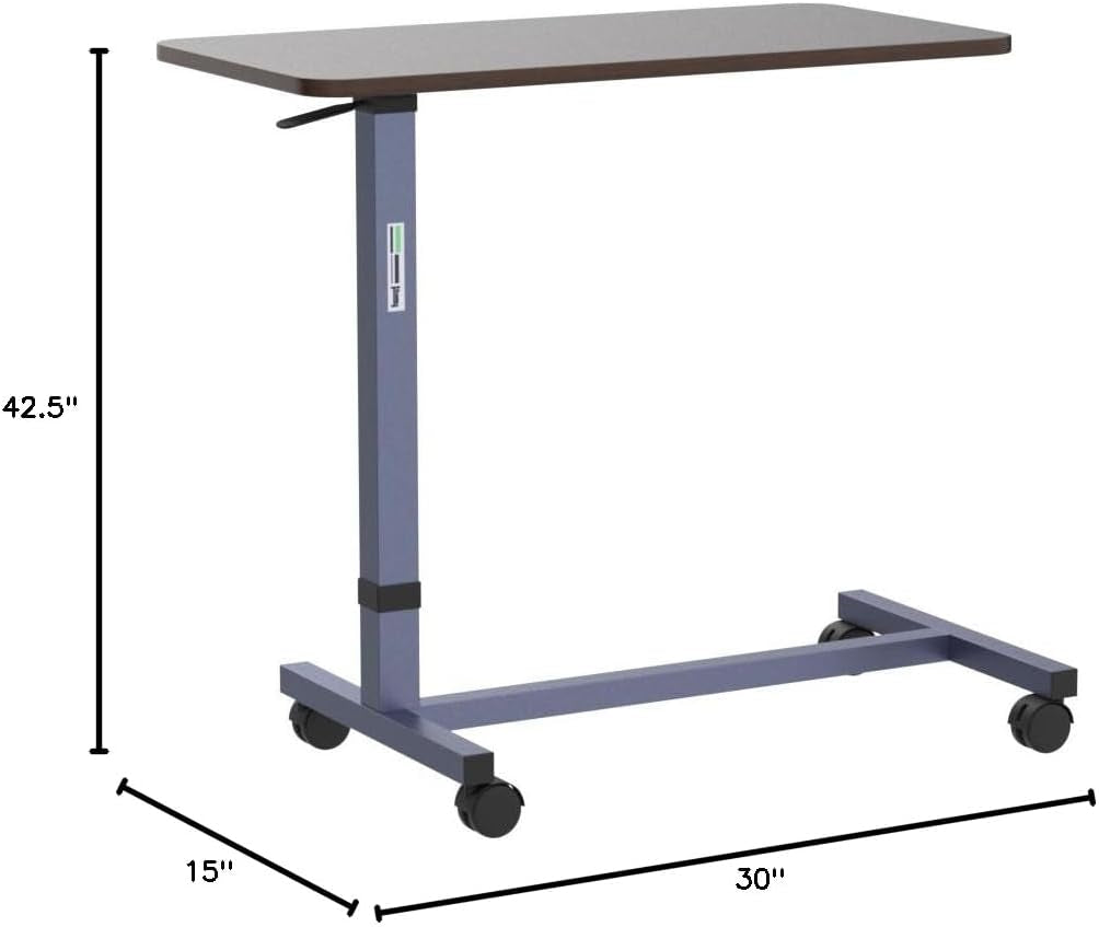 Height Adjustable Automatic Overbed Table - Woodgrain Top with Locking Wheels, Perfect for Hospital and Home Use - Table for Easy Access and Convenience for Adults and Seniors