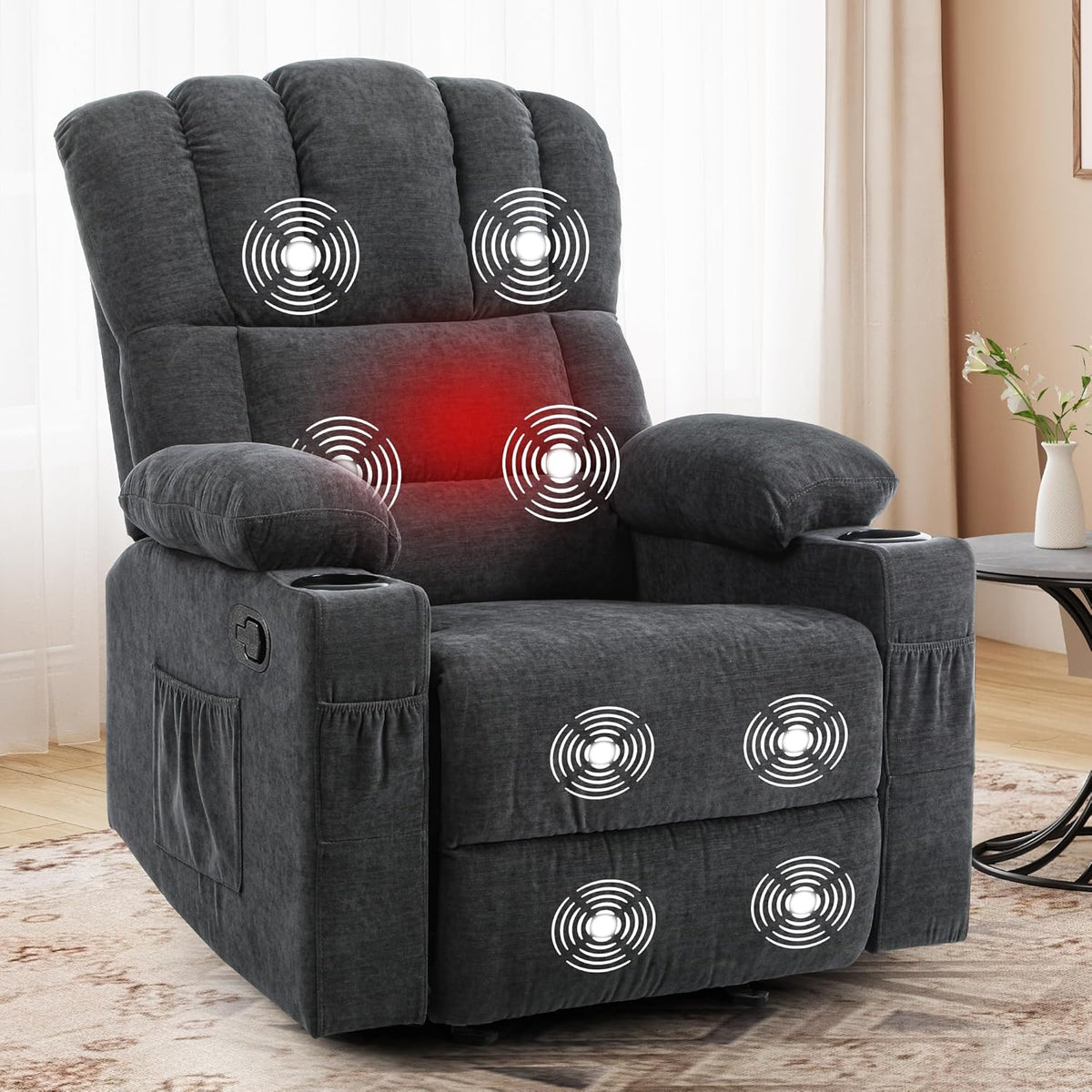 Manual Recliner Chair with Massage & Heat � Grey