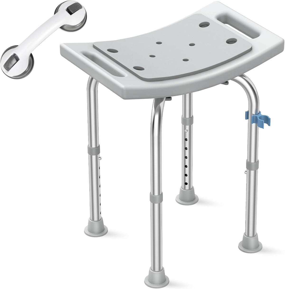 FSA/HSA Eligible Upgraded Heavy Duty Stainless Steel Shower Chair Seat, 400Lbs Adjustable Shower Stool W/Assist Grab Bar/Padded,Blue Bath Seat Chair,Tool-Free Shower Seat for inside Bathtub by