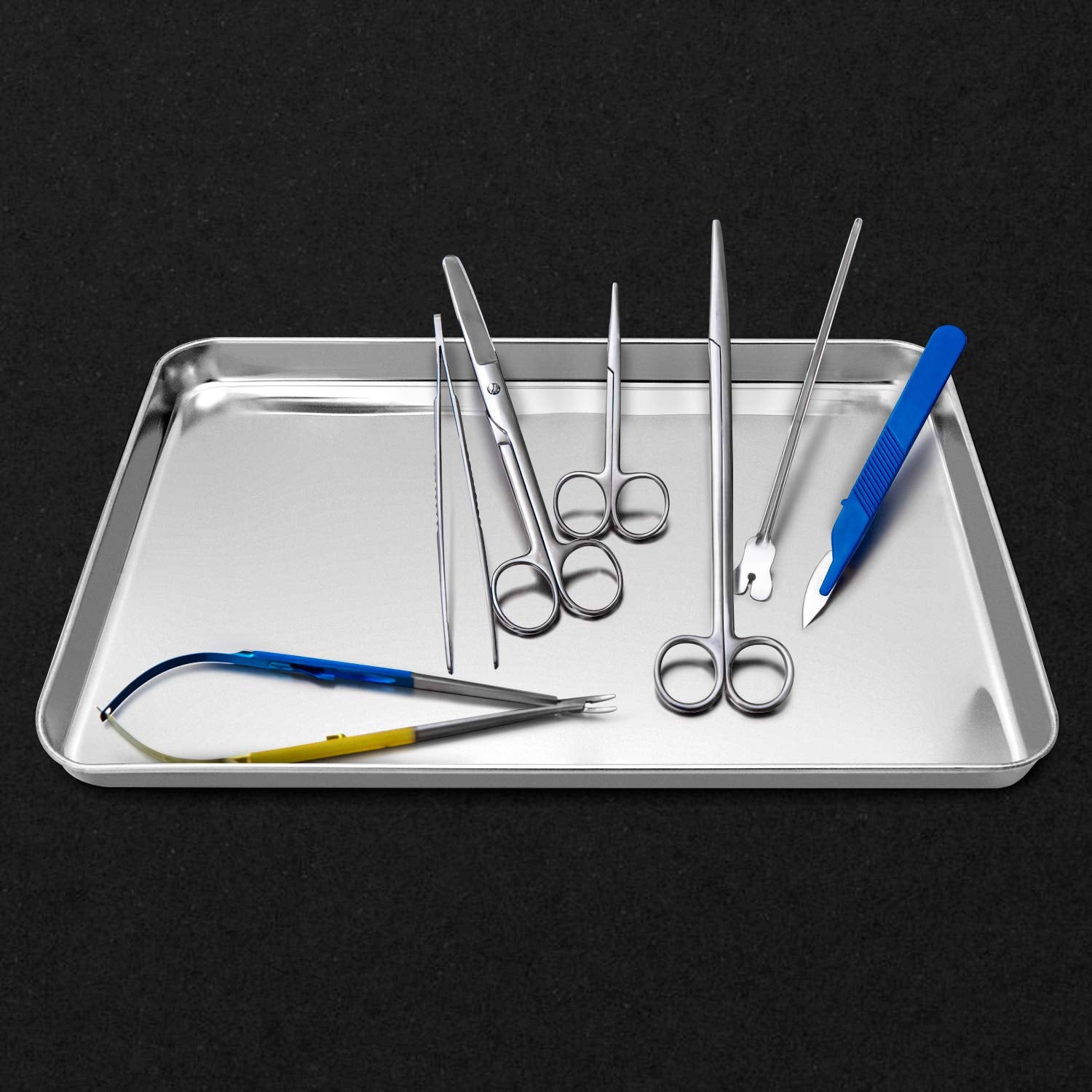 Stainless Steel Surgical Tray, for Medical Instruments, Tattoo, Surgical Supplies, 15 3/4"×11-13/16"×1", Flat Bottom Tray