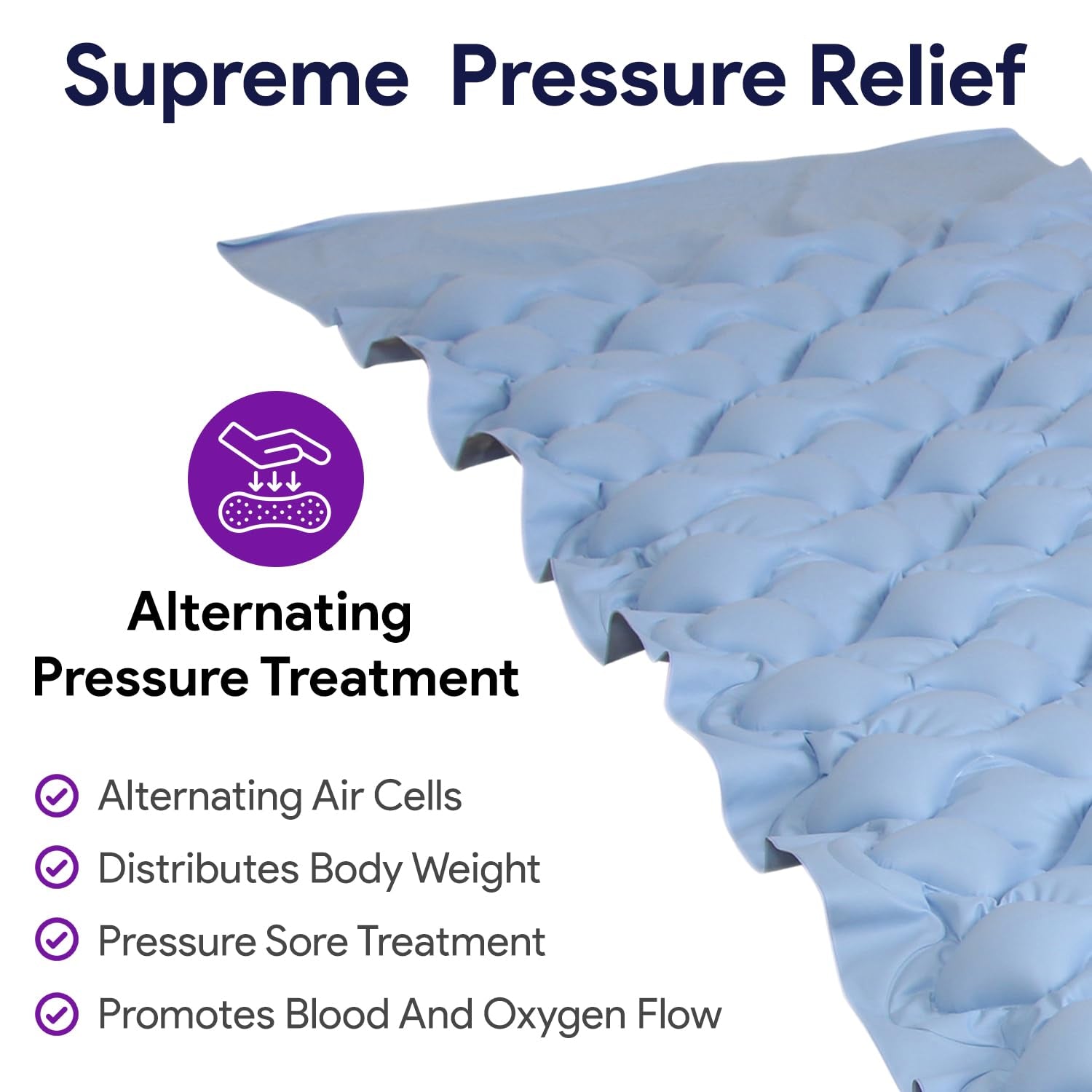 Alternating Air Pressure Mattress Topper - Hospital Bed Bubble Pad Cushion - Bed Sore Prevention and Pressure Ulcer Relief - Lightweight, Washable Mattress Overlay with Quiet Electric Air Pump