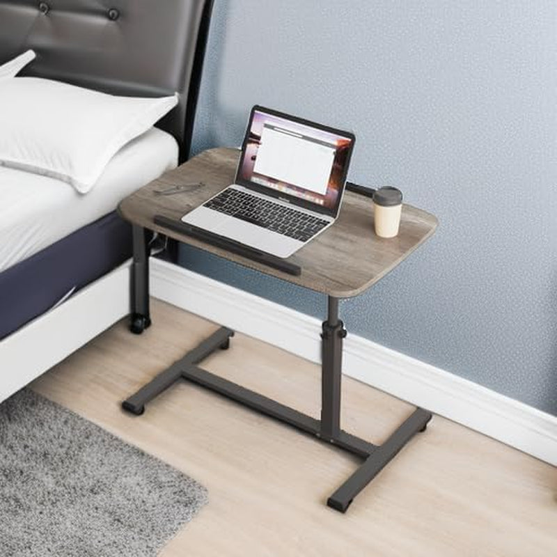 Adjustable Overbed Bedside Table with Wheels Rolling Laptop Tray Desk Cart Portable Mobile Sit Stand Desk Tilting Hospital Bed Table