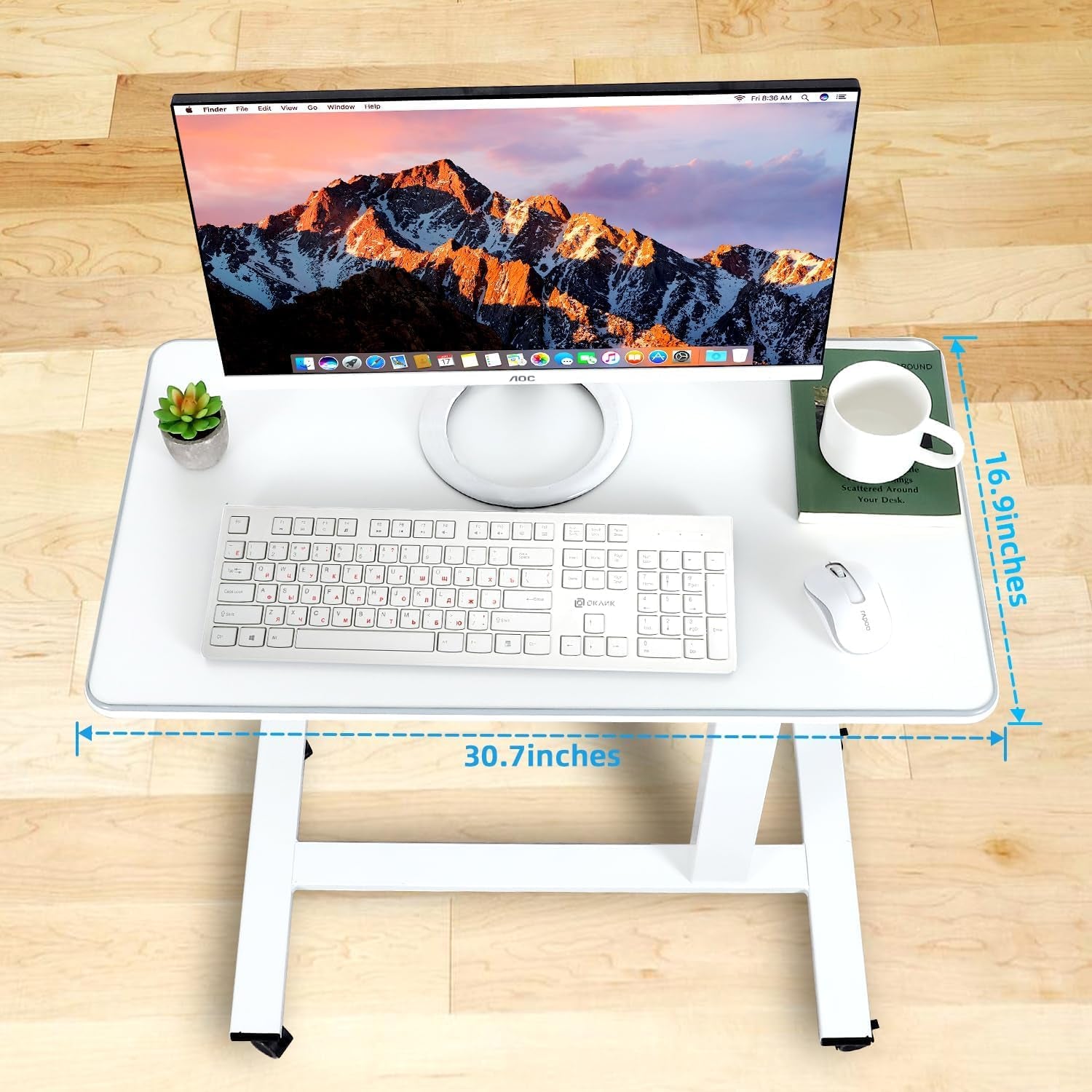 Overbed Table Height Adjustable Pneumatic Hospital Bed Table with Lockable Wheels Rolling Bedside Table Standing Desk Bed Table for Home Office Height 29"-44"