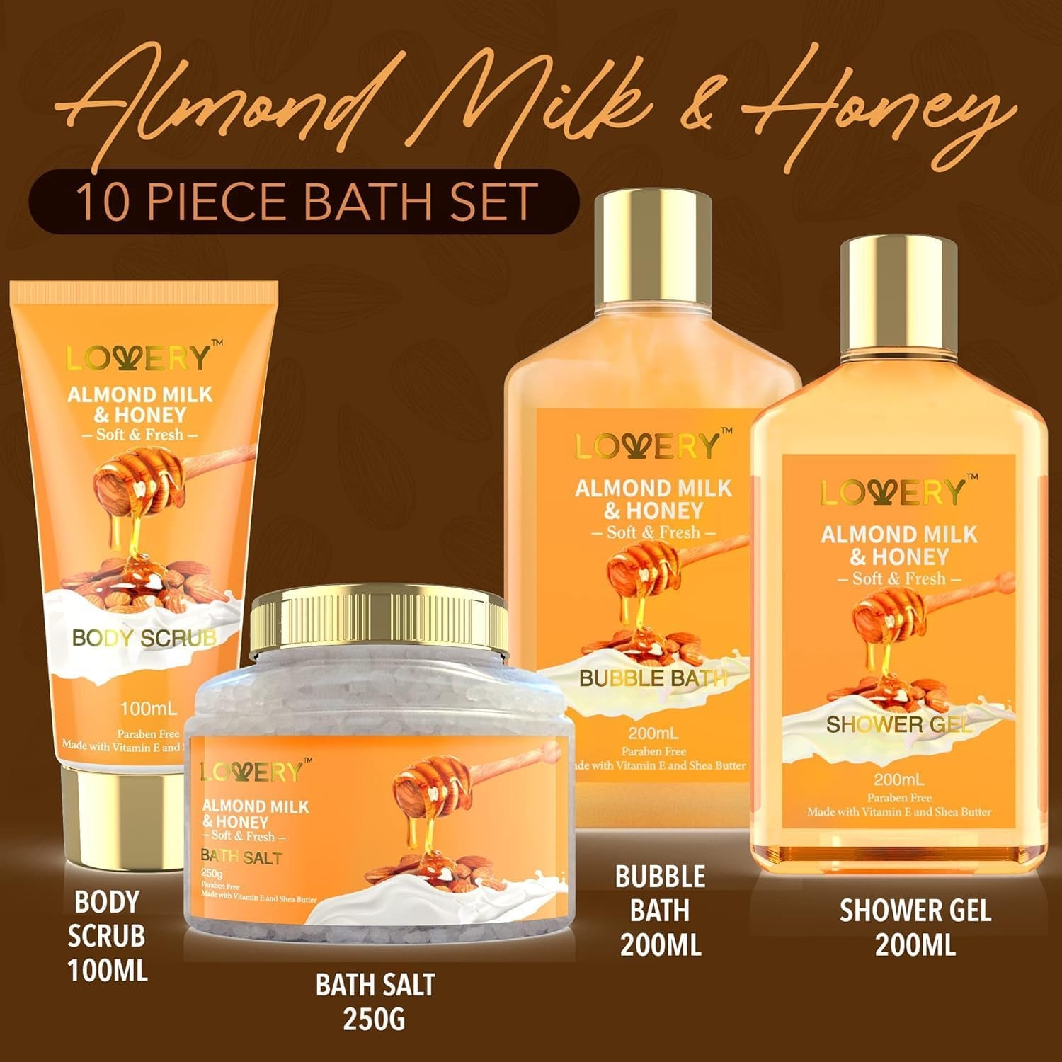 10-Piece Almond Milk & Honey Bath Set, 10 Pieces