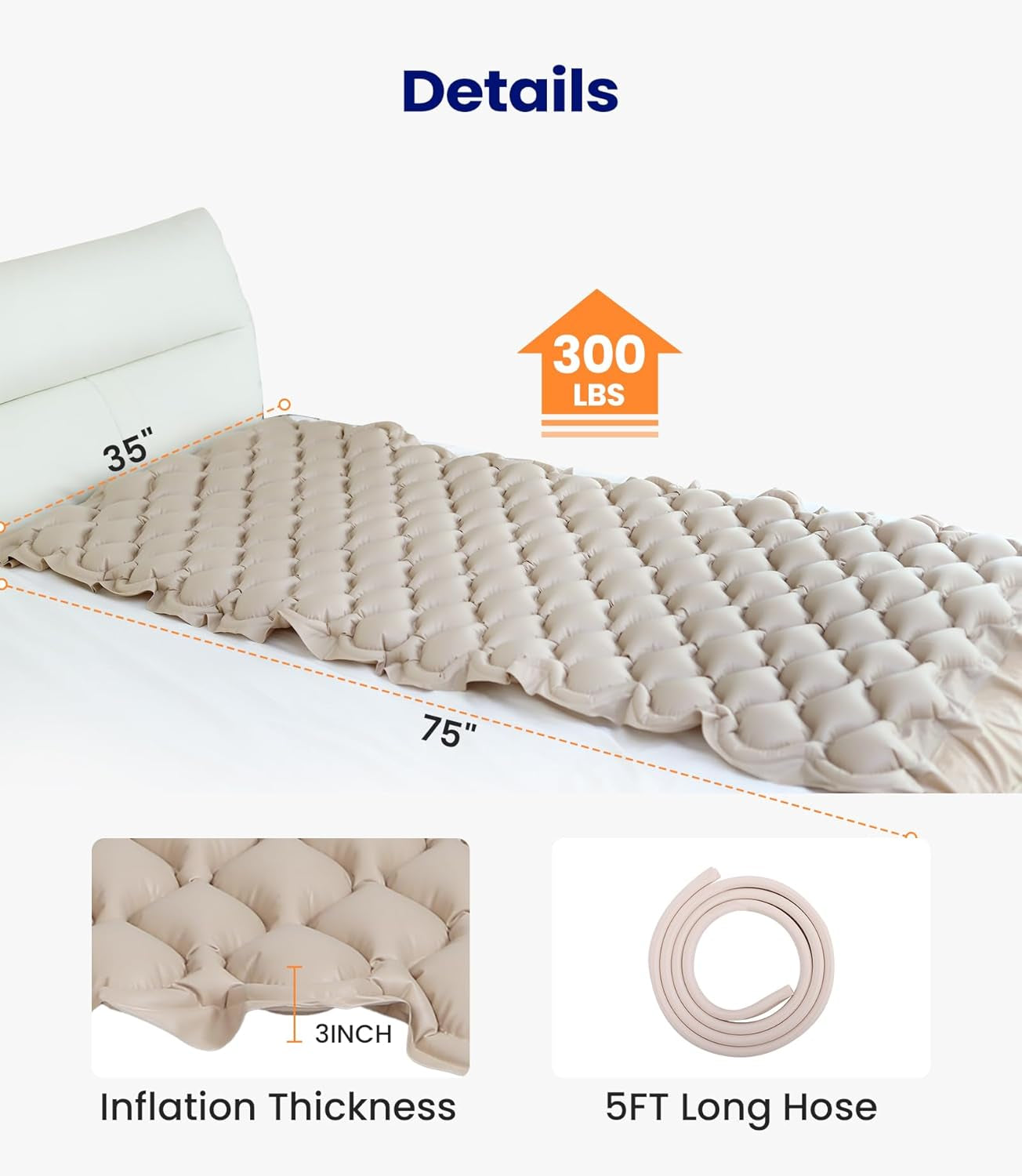 Alternating Air Pressure Mattress Pad, Bed Sore Prevention Solution Mattress Topper with 6-Setting Pump, Waterproof Pressure Ulcer Cushion Pad for Hospital Beds and Home (S11VA, Beige)