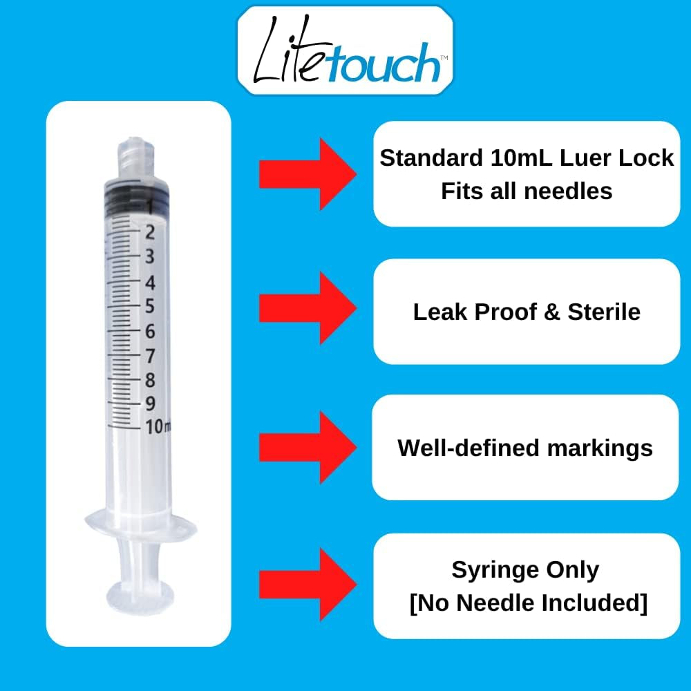 10Ml Luer Lock Syringe, Sterile, Individually Sealed - 100 Syringes per Box (No Needle)