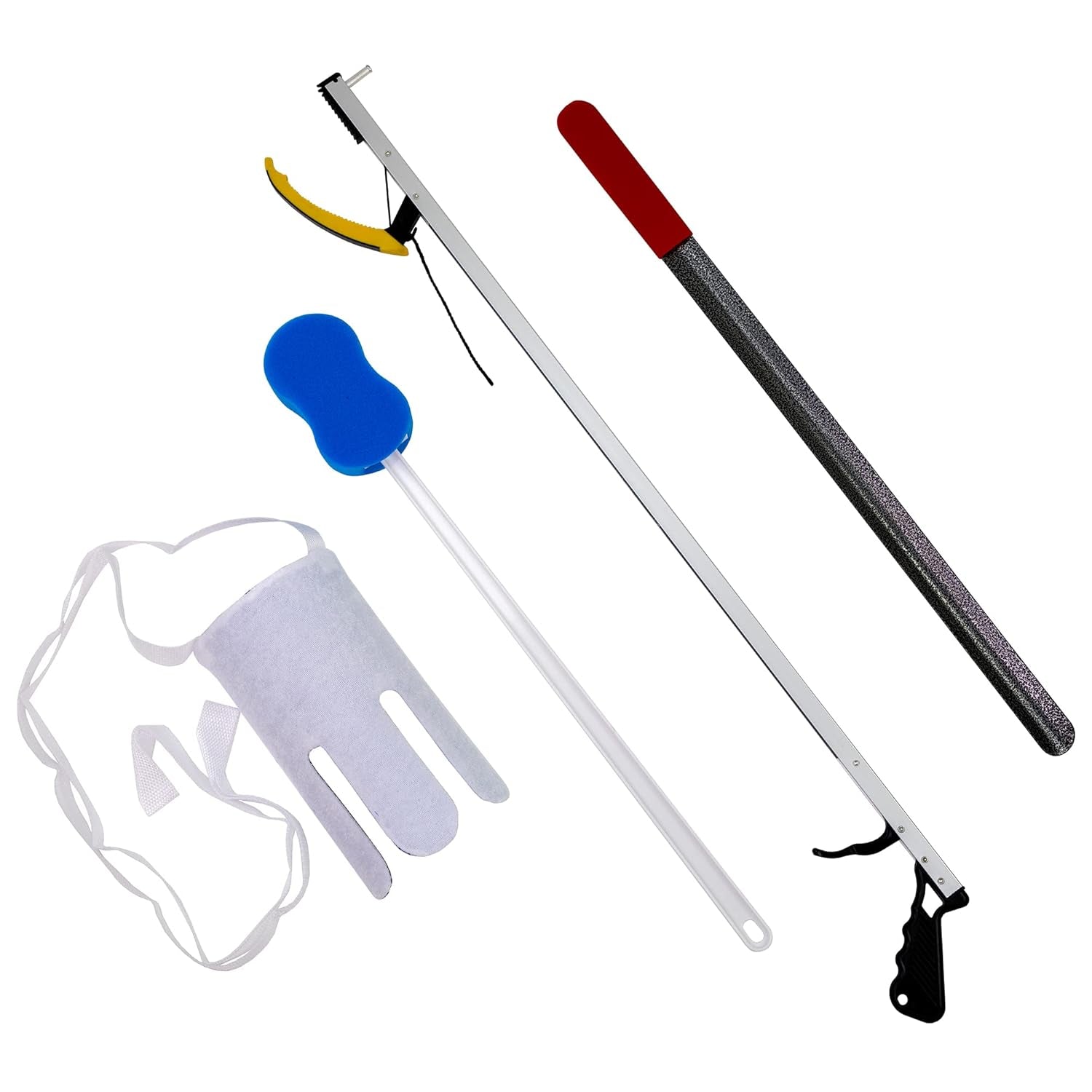 86-0075 Hip Kit #3: 32" Reacher, Straight Handle Sponge, Deluxe Sock Aid, Shoehorn, Dressing Stick