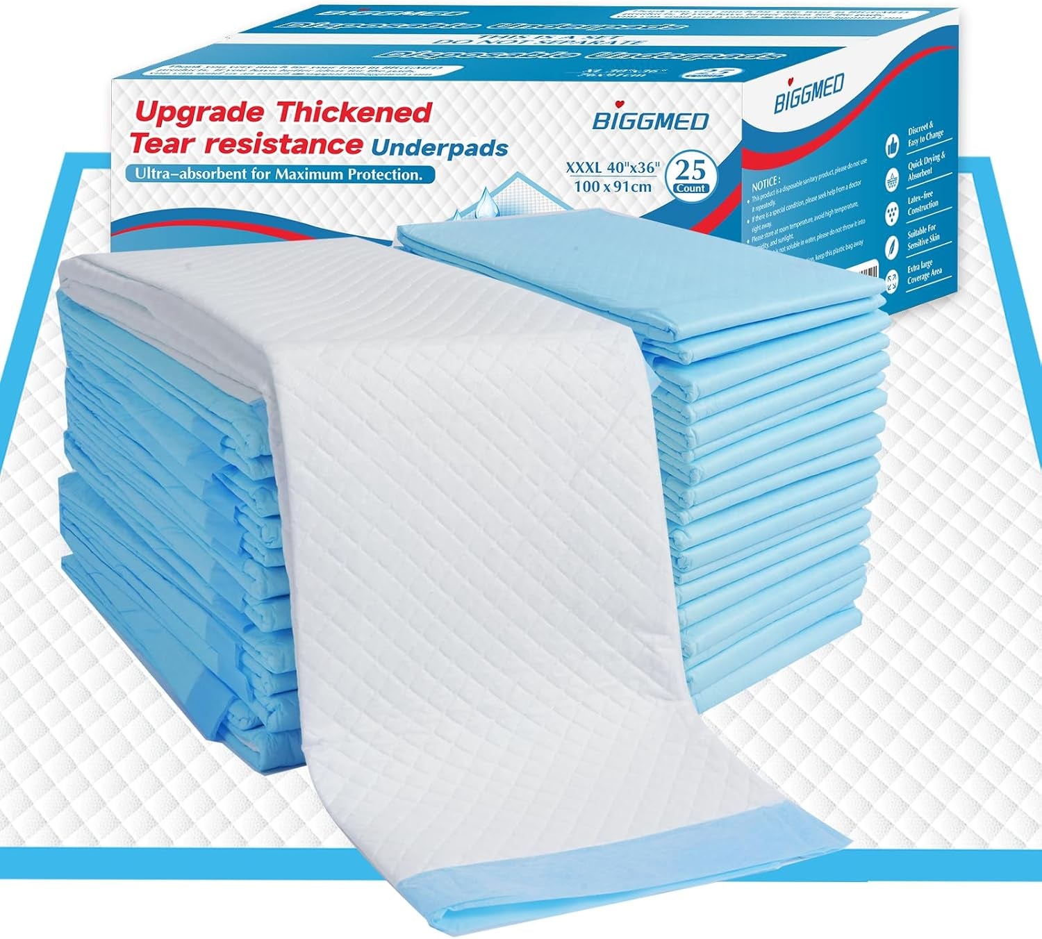 Tear-Resistant Heavy Duty Disposable Bed Pads for Surface Protection - 40" X 36"