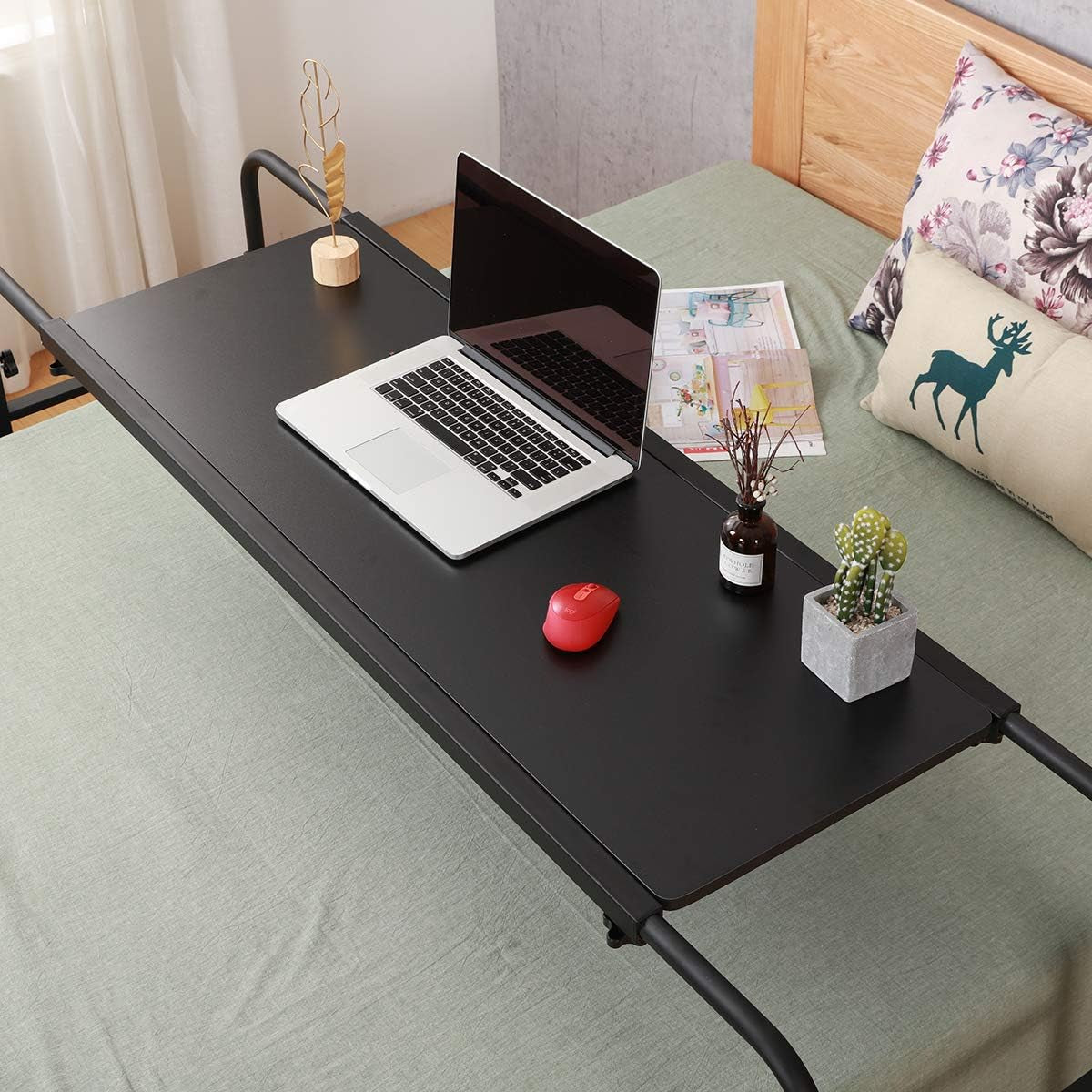 Overbed Table with Wheels Overbed Desk over Bed Desk King Queen Bed Table Overbed Laptop Table over Bed Table with Wheels(Black)