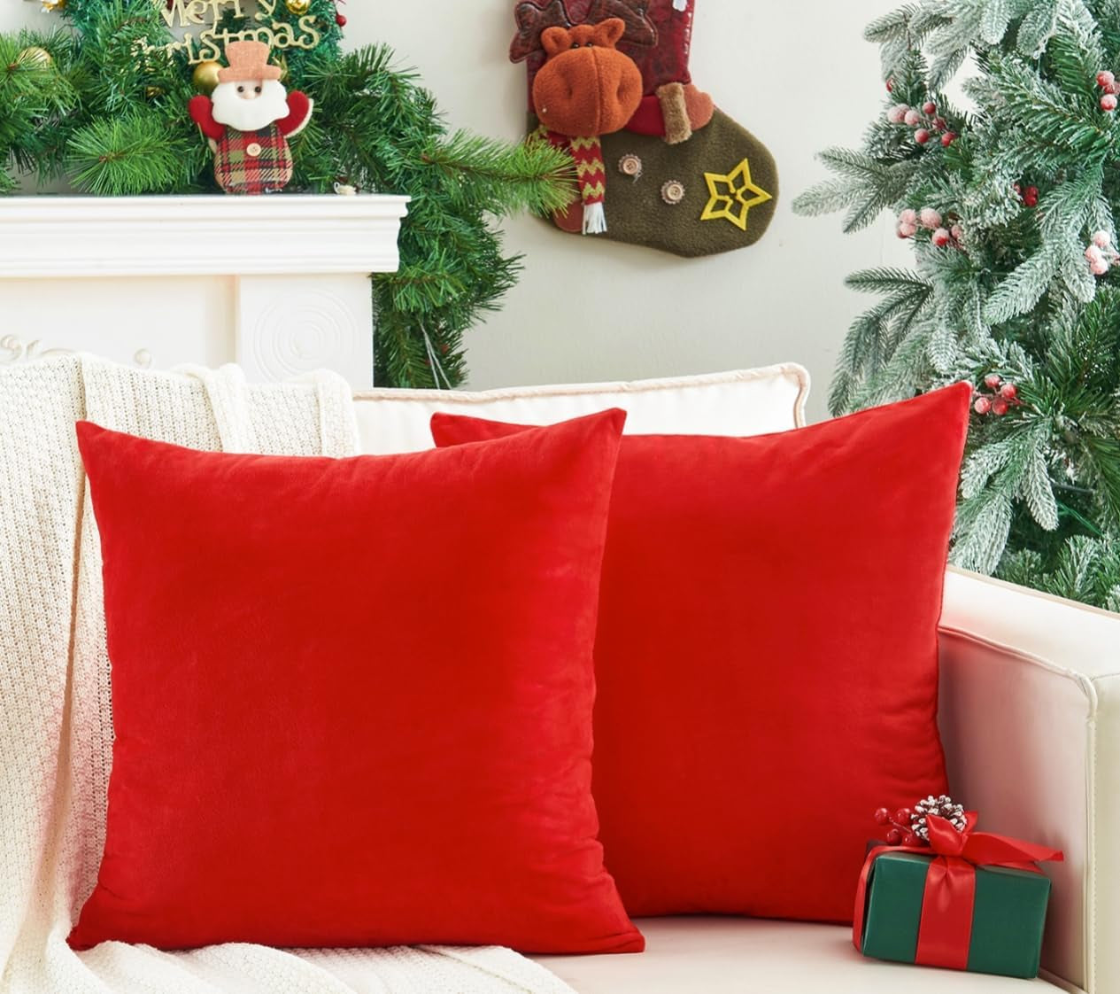 Christmas Velvet Pillow Covers, 18 X 18 Inches (2 Pack)