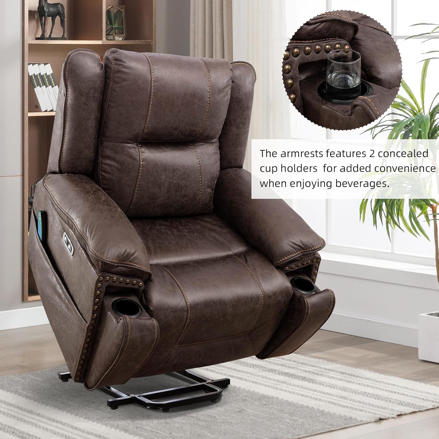 Faux Leather Power Lift Recliner with Massage & Heat for Elderly � Smoke Gray