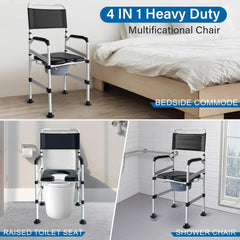 4-In-1 Heavy Duty Commode Chair for Seniors - Portable with Handles