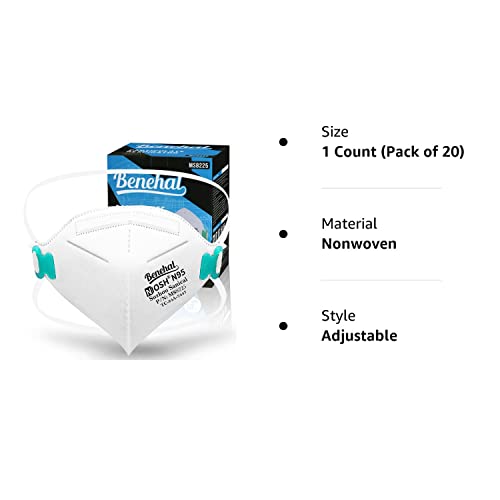 Benehal NIOSH Approved N95 Mask Particulate Respirators, Pack of 30 N95 Face Masks, Individually Wrapped, White