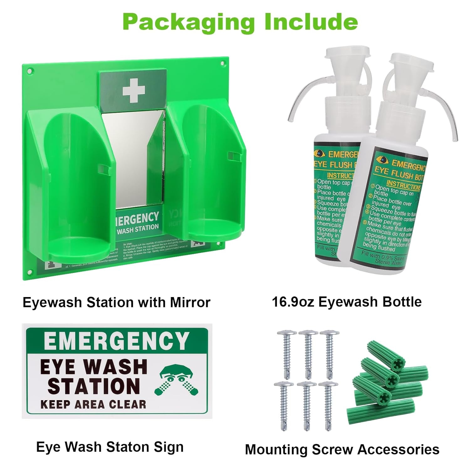 Portable Eyewash Station Osha-Approved - Wall-Mounted Emergency Eye Wash Flush Bottles Kit 16Oz without Eyewash Solution