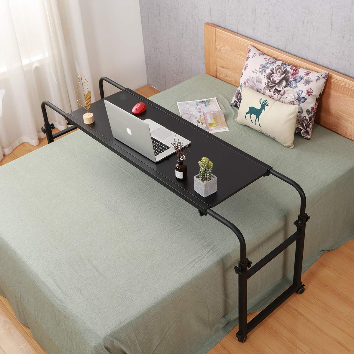 Overbed Table with Wheels Overbed Desk over Bed Desk King Queen Bed Table Overbed Laptop Table over Bed Table with Wheels(Black)