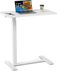 Overbed Bedside Table with Wheels, Adjustable Hospital & Home Use Bed Table, Rolling Laptop Table, Mobile Standing Desk, White