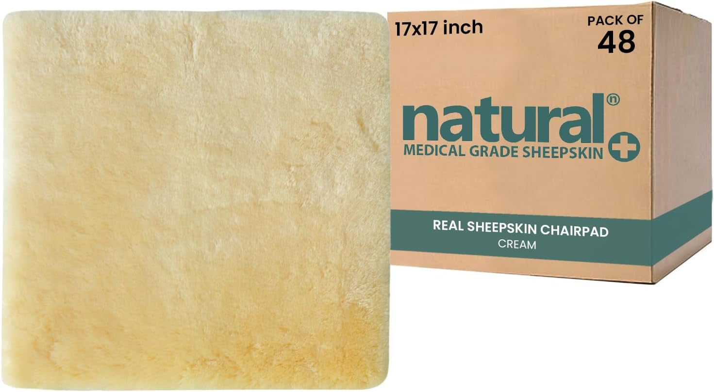 Natural Sheepskin for Bed Sores and Skin Irritation | 100% Real Medical Sheepskins with Non-Slip Back for Pain Relief and Discomfort, Wool Seat Pad, Natural, 17 In. X 17 In.