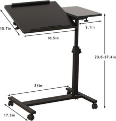 over Bed Table with Wheels Adjustable | Rolling Laptop Table Overbed Desk Hospital Tray Table Sofa Chair Side Table (Black)