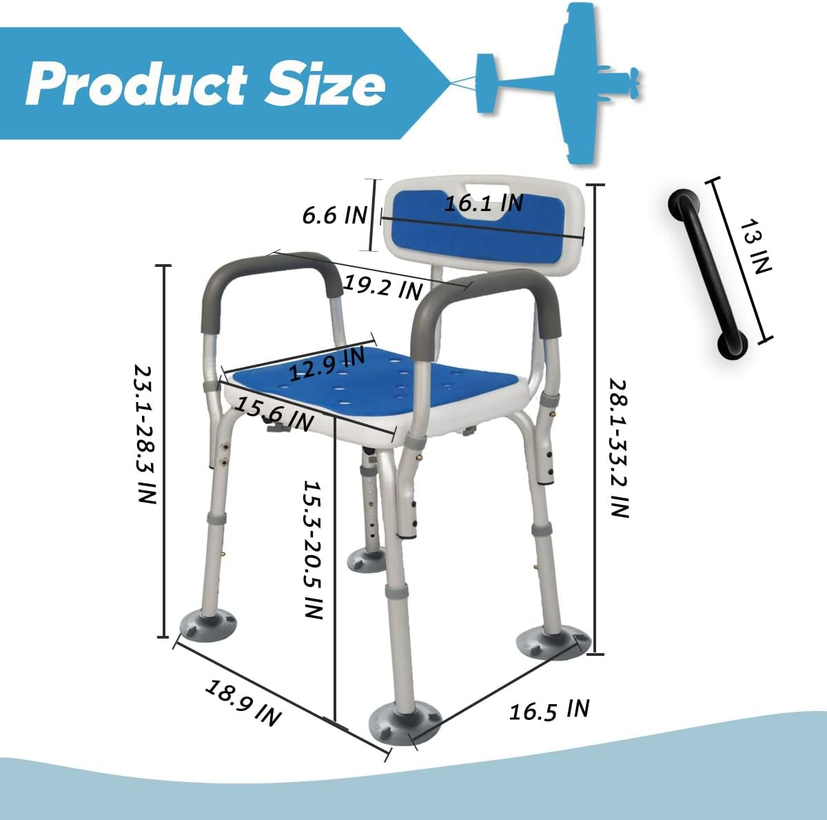 Shower Chair with Arms Heavy Duty Bath Chair with Back inside Shower Transfer Bath Seat Padded Bench Portable Lift Height Adjustable Legs for Bathtub Non-Slip Feet