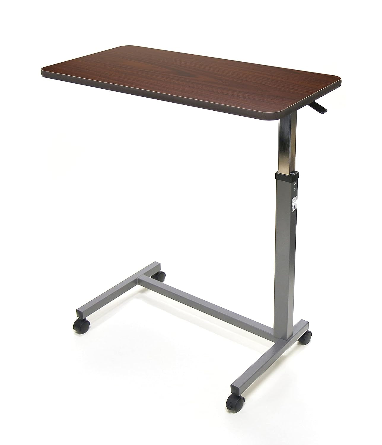 6417 Hospital Style Overbed Table with Auto-Touch Adjustable Height and Wheel for Beds and Bedside, Brown, 0.75" Height, 15" Width, 30" Length