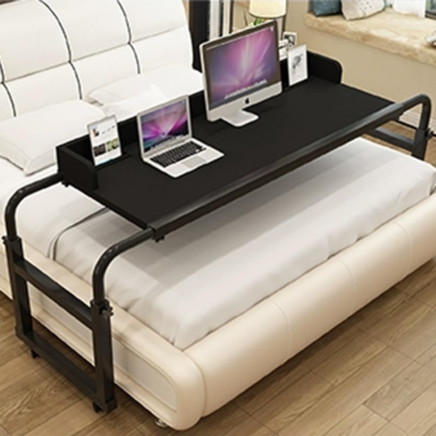 GHT Table for Bed Rolling Overbed Table Bedside Table with Wheels (White NO Baffle_120*45Cm/47 * 17.5IN)