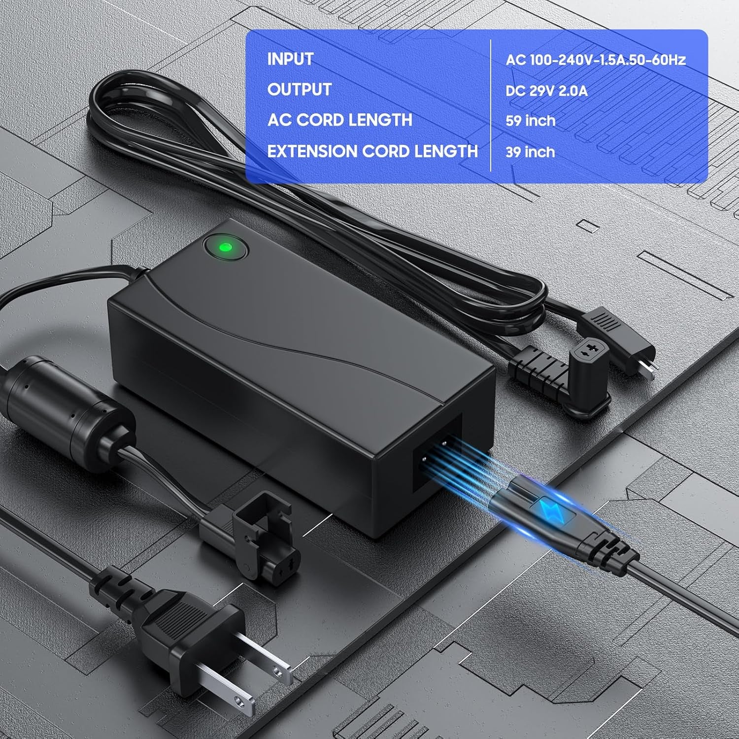 Recliner Power Supply 29V 2A with Magnetic Ring & Extension Cable