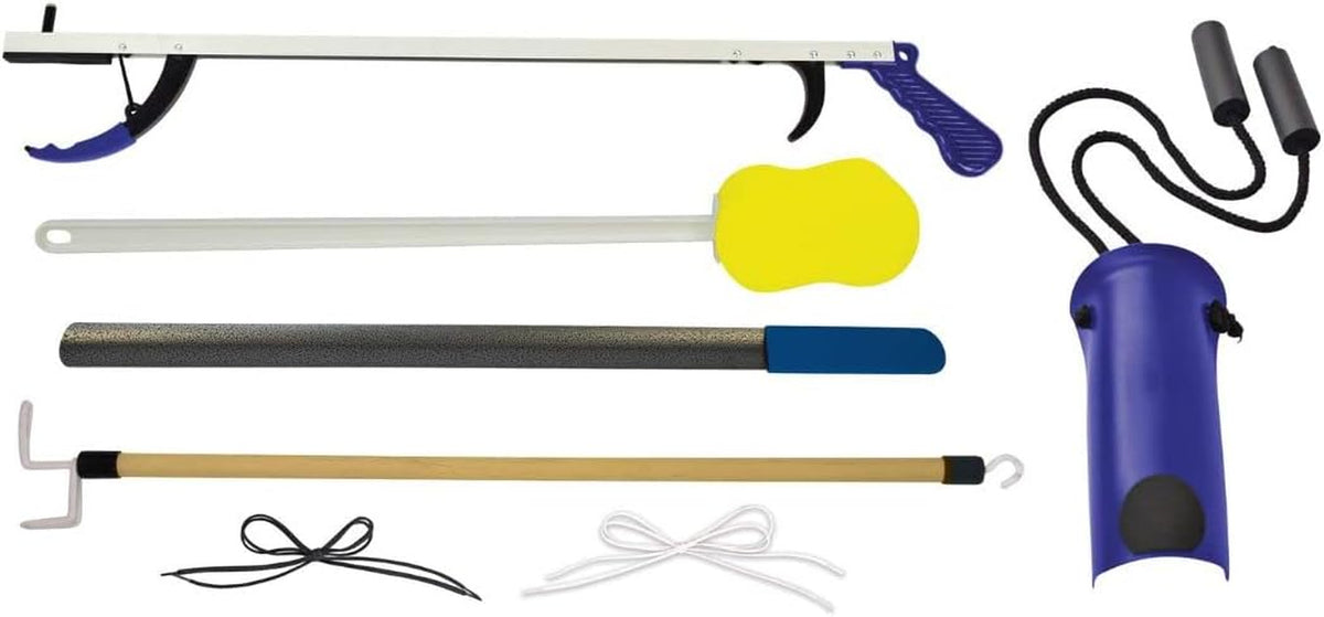 Bending Hip Kit 4 Piece Combo Pack Include 26 Inch Reacher | Sock Aid with Foam Handles and Dressing Stick | Plastic Shoehorn for Surgery Recovery - 24 Inches