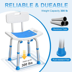 Shower Chair for inside Shower with Removable Back, FSA/HSA Eligible 400 Lbs Heavy Duty Bath Chair for Bathtub, Safety Bath Seat Bath Stool for Seniors and Disabled